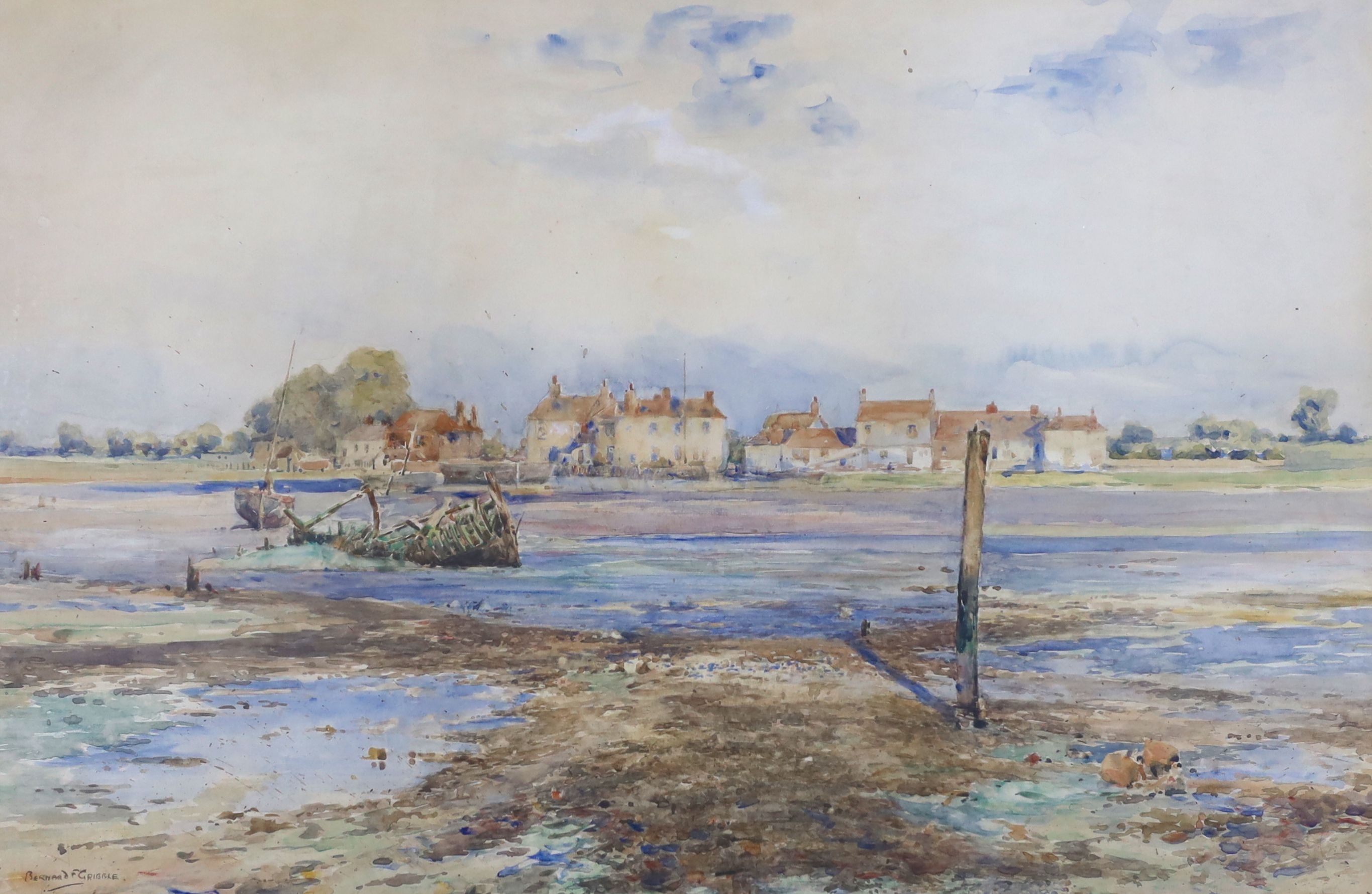 Bernard F. Gribble (1873-1962), watercolour, Estuary at low tide, signed, 49 x 73cm